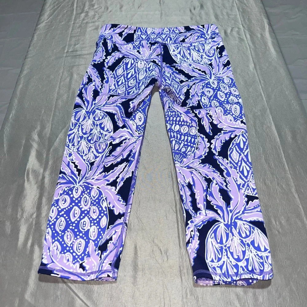 Lilly Pulitzer Luxletic Purple Pineapple Print Cropped Leggings Womens Medium
